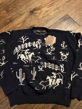 Marvel Cowboy Black Western-Print Knit Sweater